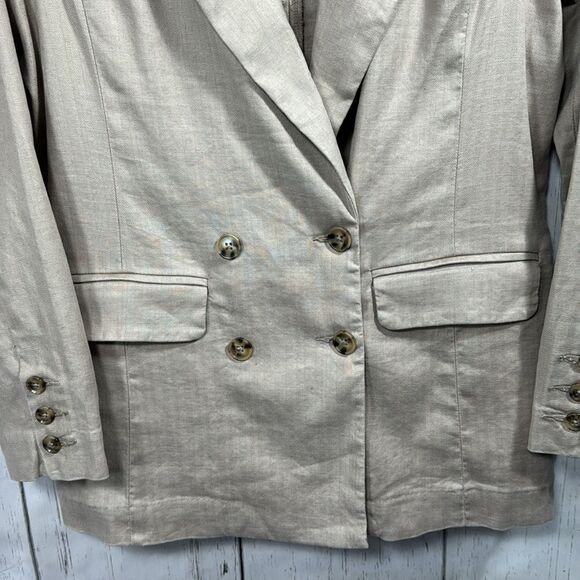 Evereve Linen Blend Double Breasted Blazer Beige Lightweight Modern Workwear - Picture 7 of 12